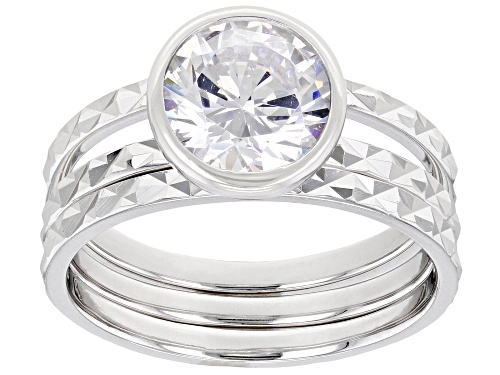 Bella Luce® 3.46ctw White Diamond Simulant Rhodium Over Sterling Silver Ring Set - Size 8