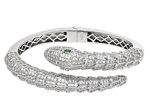 Bella Luce® 12.66ctw Lab Green Spinel & White Diamond Simulant Rhodium Over Brass Snake Bangle - Size 8