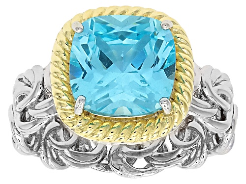 Bella Luce® 6.08ctw Aquamarine Simulant Rhodium Over Sterling Silver And Eterno™ Yellow Ring - Size 5