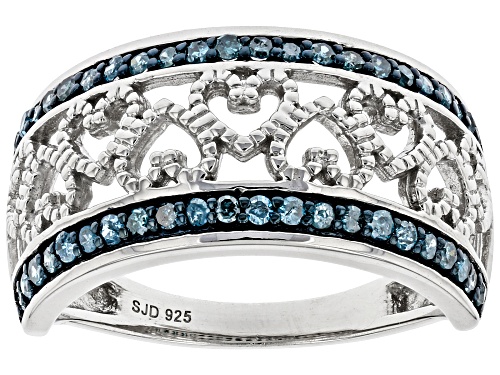 Photo of 0.40ctw Round Blue Velvet Diamonds™ Rhodium Over Sterling Silver Heart Ring - Size 5