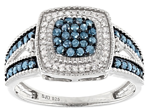 Photo of 0.55ctw Round Blue Velvet Diamonds™ And White Diamonds Rhodium Over Sterling Silver Cluster Ring - Size 7