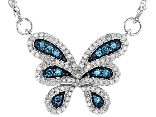 Photo of .45ctw Round Blue Velvet Diamonds™ And White Diamond Rhodium Over Sterling Silver Butterfly Necklace - Size 18