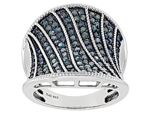 Photo of 0.95ctw Round Blue Velvet Diamonds™ Rhodium Over Sterling Silver Statement Ring - Size 5