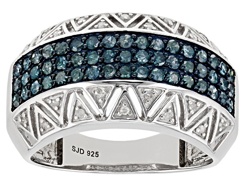 0.80ctw Round Blue Velvet Diamonds™ And Round White Diamond Rhodium Over Sterling Silver Band Ring - Size 5