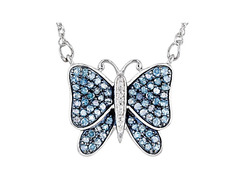 Photo of 0.70ctw Round Blue Velvet Diamonds™ & Round White Diamond Rhodium Over Sterling Silver 18" Necklace - Size 18