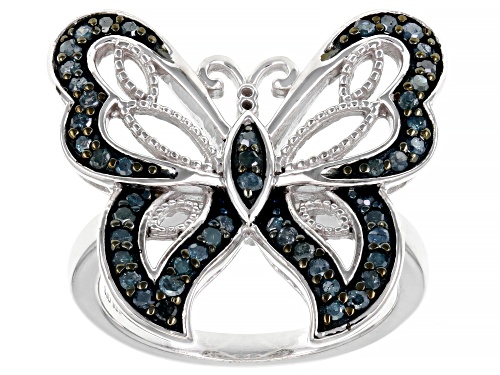 Photo of 0.45ctw Round Blue Velvet Diamonds™ Rhodium Over Sterling Silver Butterfly Ring - Size 5