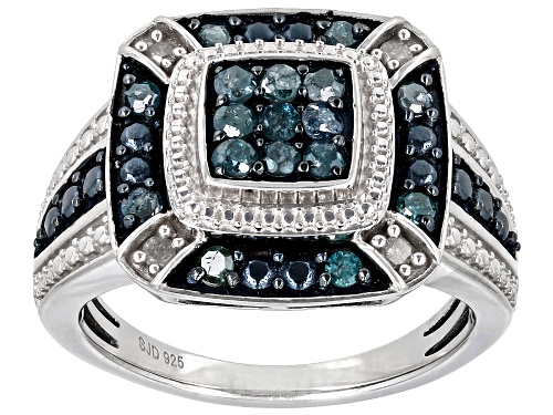 0.60ctw Round Blue Velvet Diamonds™ And White Diamond Rhodium Over Sterling Silver Cluster Ring - Size 8