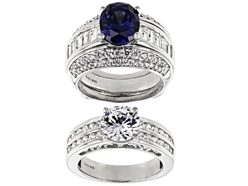 Photo of Bella Luce®Esotica™Blue Tanzanite And Diamond Simulants Rhodium Over Sterling Rings With Guard - Size 6