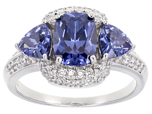 Bella Luce ® 4.65ctw Esotica™ Tanzanite And White Diamond Simulants Rhodium Over Sterling Ring - Size 10