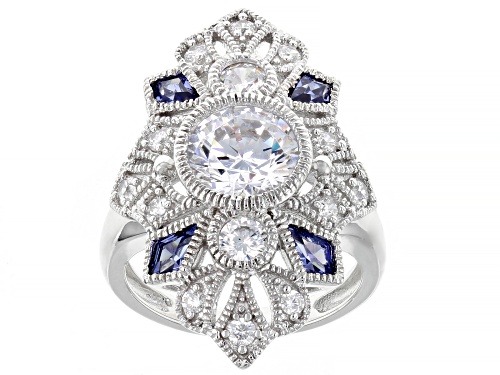 Bella Luce ® Esotica™ 5.32ctw Tanzanite and White Diamond Simulants Rhodium Over Sterling Ring - Size 5