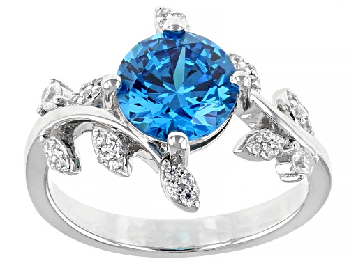 Photo of Bella Luce®3.19ctw Esotica™Neon Apatite And White Diamond Simulants Rhodium Over Sterling Leaf Ring - Size 10