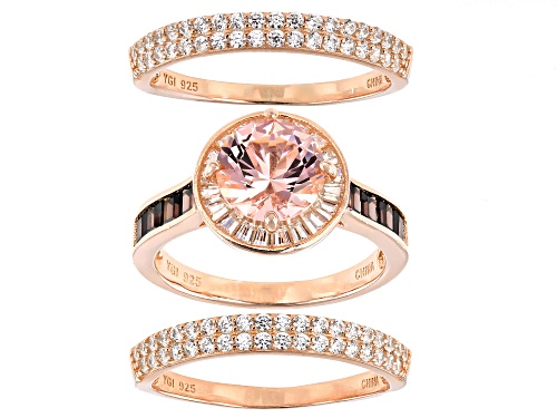 Photo of Bella Luce ® Esotica™ Morganite, Mocha, And White Diamond Simulants Eterno™ Rose Ring With Bands - Size 10