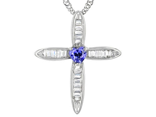 Photo of Bella Luce® Esotica™ Tanzanite And Diamond Simulants Rhodium Over Silver Cross Pendant With Chain