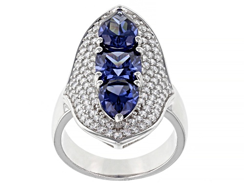 Bella Luce ® Esotica™ 8.43ctw Tanzanite And White Diamond Simulants Platinum Over Silver Ring - Size 5