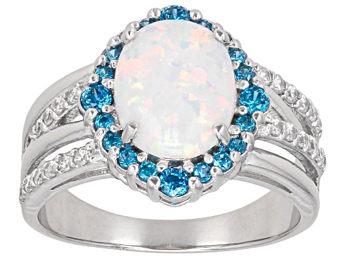 Photo of Bella Luce ® 2.03ctw Esotica™ Lab Created Opal And Neon Apatite Simulant Rhodium Over Silver Ring - Size 7
