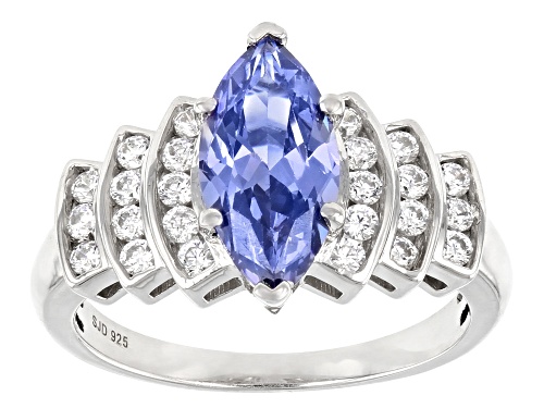 Bella Luce ® Esotica™ 3.55ctw Tanzanite And White Diamond Simulants Rhodium Over Silver Ring - Size 10