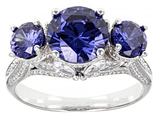 Photo of Bella Luce® Esotica™ 6.24ctw Tanzanite And White Diamond Simulants Rhodium Over Silver Ring - Size 12