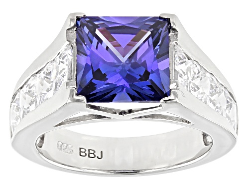 Photo of Bella Luce® 8.11ctw Esotica® Tanzanite and White Diamond Simulants Platinum Over Silver Ring - Size 8