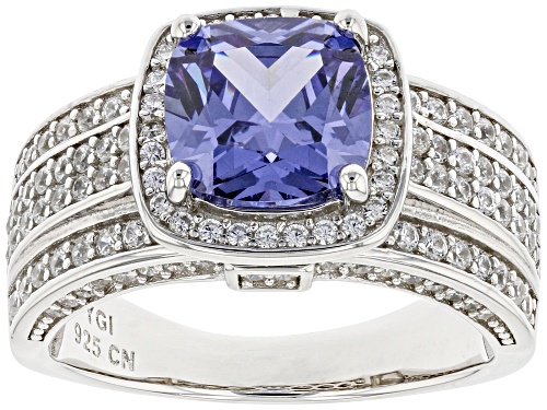 Bella Luce® Esotica™ 5.42ctw Tanzanite and White Diamond Simulants Rhodium Over Sterling Silver Ring - Size 8