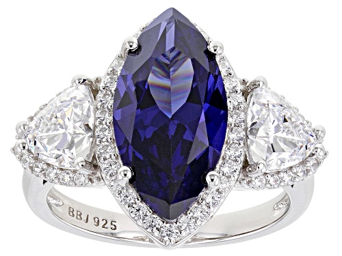 Bella Luce® Esotica™ 10.30ctw Tanzanite and White Diamond Simulants Rhodium Over Silver Ring - Size 7