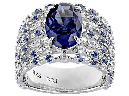 Bella Luce® 7.16ctw Esotica® Tanzanite and White Diamond Simulants Rhodium Over Silver Ring - Size 7