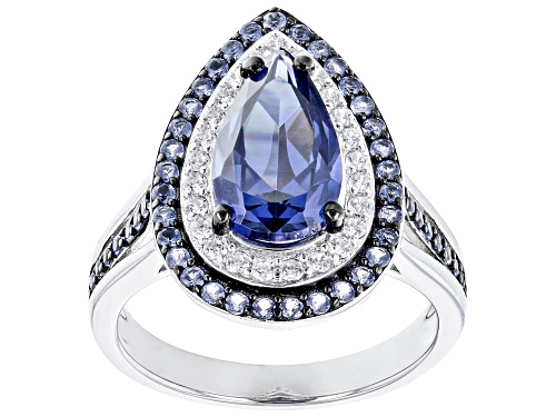 Photo of Bella Luce® 4.61ctw Esotica™ Tanzanite and White Diamond Simulants Rhodium Over Silver Ring - Size 11
