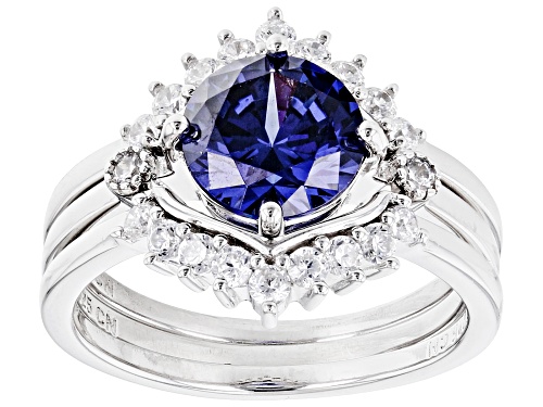 Photo of Bella Luce® Esotica™ 4.46ctw Tanzanite And White Diamond Simulants Rhodium Over Silver 3 Ring Set - Size 10