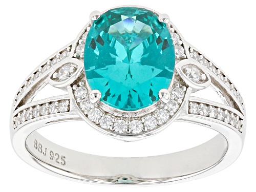 Bella Luce® Esotica™ 4.45ctw Paraiba Tourmaline and White Diamond Simulants Rhodium Over Silver Ring - Size 9