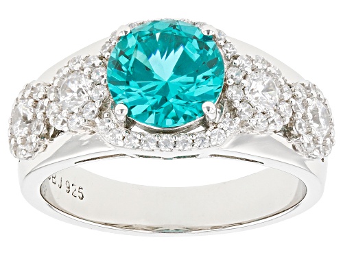 Bella Luce® Esotica™ 4.80ctw Paraiba Tourmaline and White Diamond Simulants Rhodium Over Silver Ring - Size 10