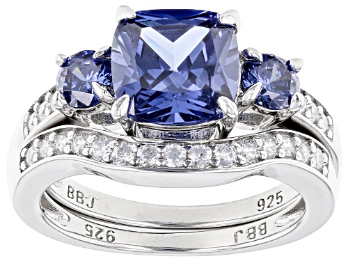 Photo of Bella Luce® Esotica™ 5.12ctw Tanzanite And White Diamond Simulants Platinum Over Silver 2 Ring Set - Size 7