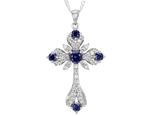 Bella Luce® Esotica™ 2.85ctw Tanzanite And White Diamond Simulants Rhodium Over Silver Cross Pendant