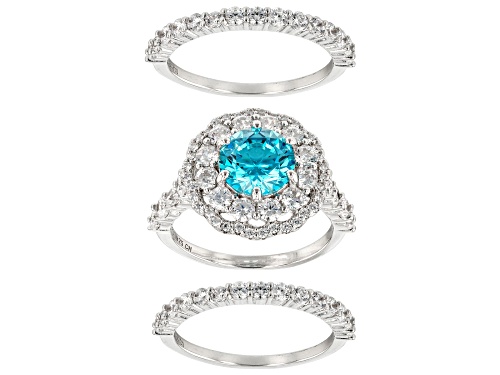 Bella Luce® Esotica™ 7.62ctw Neon Apatite And White Diamond Simulants Rhodium Over Silver Ring Set - Size 10