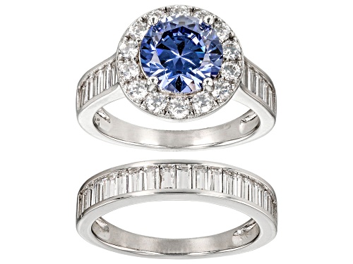 Bella Luce® Esotica™ 6.71ctw Tanzanite And White Dimond Simulants Rhodium Over Silver Ring Set - Size 8