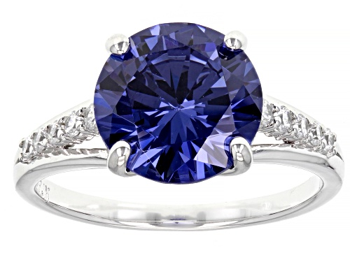 Bella Luce® Esotica™ 5.62ctw Tanzanite And White Diamond Simulants Rhodium Over Sterling Silver Ring - Size 10