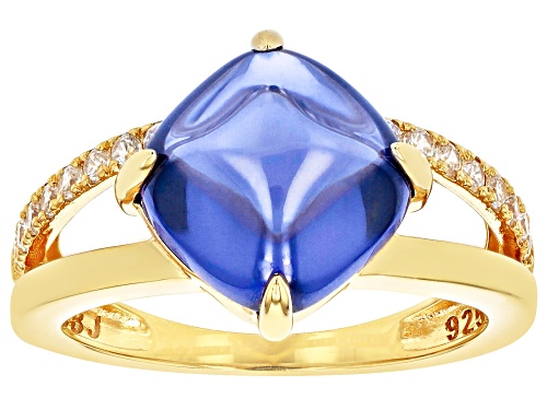 Bella Luce® Esotica™ 9.51ctw Tanzanite Cabochon And White Diamond Simulants Eterno™ Yellow Ring - Size 7