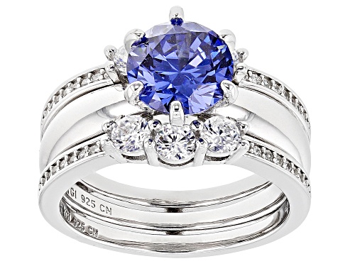 Bella Luce® Esotica™ 4.86ctw Tanzanite & White Diamond Simulants Rhodium Over Silver Ring with Guard - Size 10