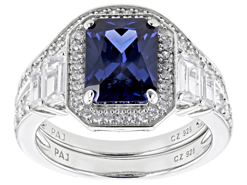 Bella Luce® Esotica™ 4.99ctw Tanzanite And White Diamond Simulants Rhodium Over Silver Ring Set - Size 8