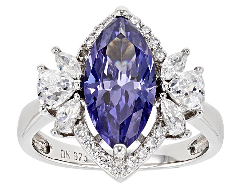 Bella Luce® Esotica™ 6.40ctw Tanzanite And White Diamond Simulants Rhodium Over Sterling Silver Ring - Size 5