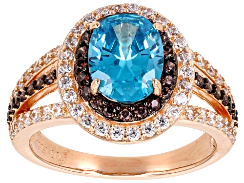 Bella Luce® Esotica™ 5.01ctw Neon Apatite, Mocha, And White Diamond Simulants Eterno™ Rose Ring - Size 5