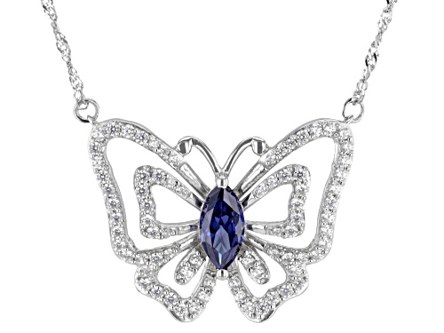 Bella Luce® Esotica™ 2.70ctw Tanzanite And Diamond Simulants Rhodium Over Silver Butterfly Necklace - Size 18