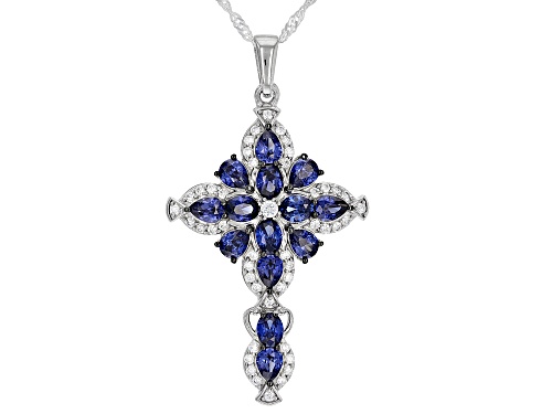 Bella Luce® Esotica™3.60ctw Tanzanite And Dia Simulants Rhodium Over Silver Cross Pendant With Chain