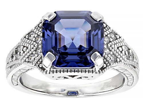Bella Luce® Esotica™ 8.10ctw Tanzanite And Diamond Simulants Platinum Over Silver Asscher Cut Ring - Size 6