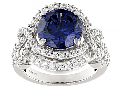 Bella Luce® Esotica™ 7.70ctw Tanzanite And White Diamond Simulants Rhodium Over Sterling Silver Ring - Size 8