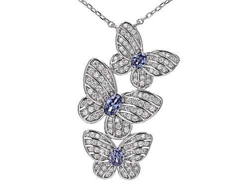 Bella Luce® Esotica™ 2.17ctw Tanzanite And White Diamond Simulants Rhodium Over Silver Necklace - Size 16