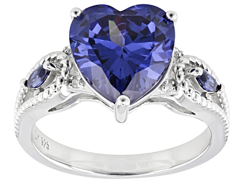 Bella Luce® Esotica™ 6.58ctw Tanzanite And White Diamond Simulants Rhodium Over Silver Heart Ring - Size 9