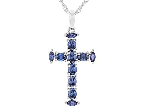 Bella Luce® Esotica™ 2.60ctw Tanzanite Simulant Rhodium Over Sterling Silver Cross Pendant