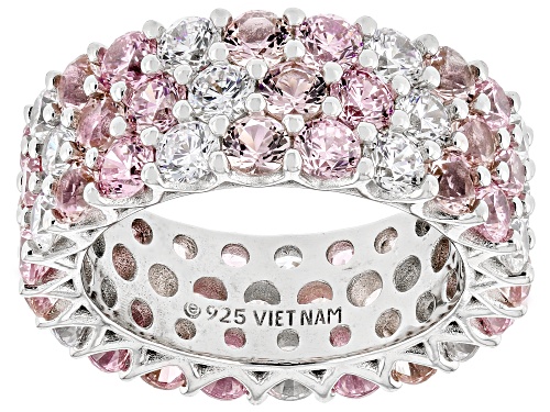 Bella Luce® Esotica™ 12.42ctw Morganite, Pink, And White Diamond Simulants Platinum Over Silver Ring - Size 8