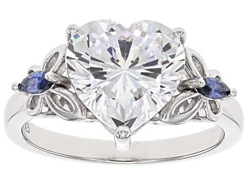 Bella Luce® Esotica™ 4.84ctw Tanzanite And White Diamond Simulants Rhodium Over Silver Heart Ring - Size 9