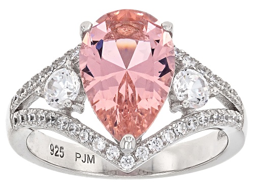 Bella Luce® Esotica™ 3.57ctw Morganite & White Diamond Simulants Rhodium Over Silver Ring - Size 5