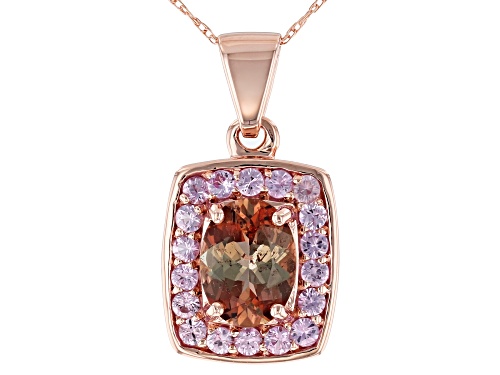 Photo of .99ct Oval Andalusite With .41ctw Round Pink Sapphire 10k Rose Gold Pendant With Chain